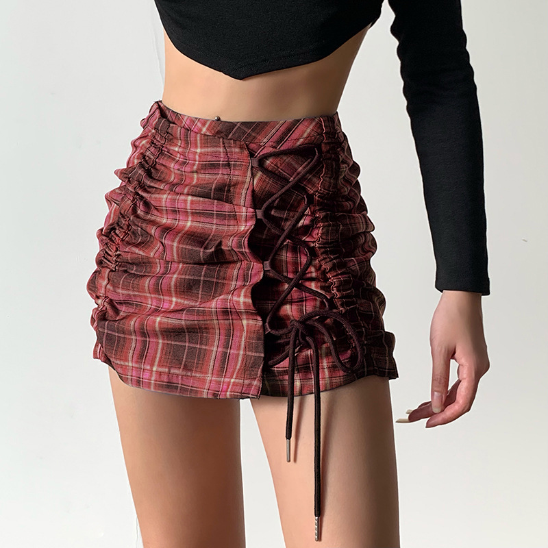 Drawstring Diablo Style Pleated Skirt NSGYB98937