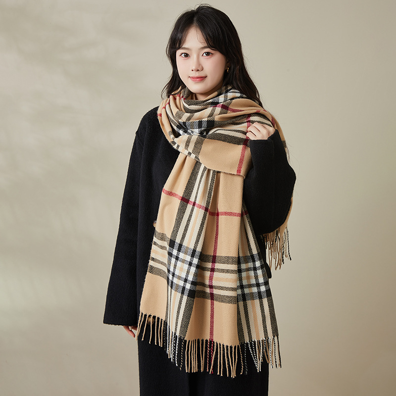 New autumn and winter cross-border scarf for women, warm and thickened for winter, versatile plaid faux cashmere tassel shawl scarf
