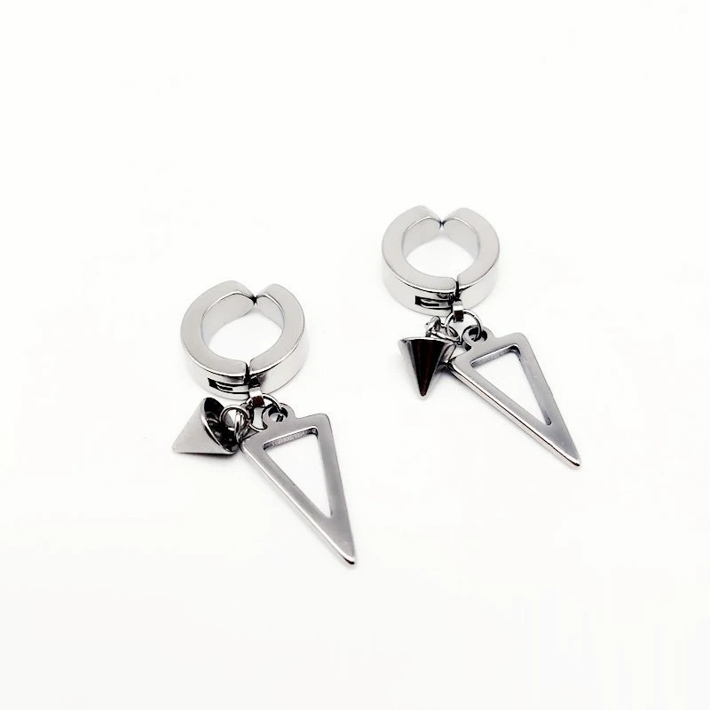 Boucles d'oreilles triangulaires tendance pour hommes, style punk minimaliste, en acier titane résistant à la décoloration, boucles d'oreilles pendantes uniques et polyvalentes_voghion.com