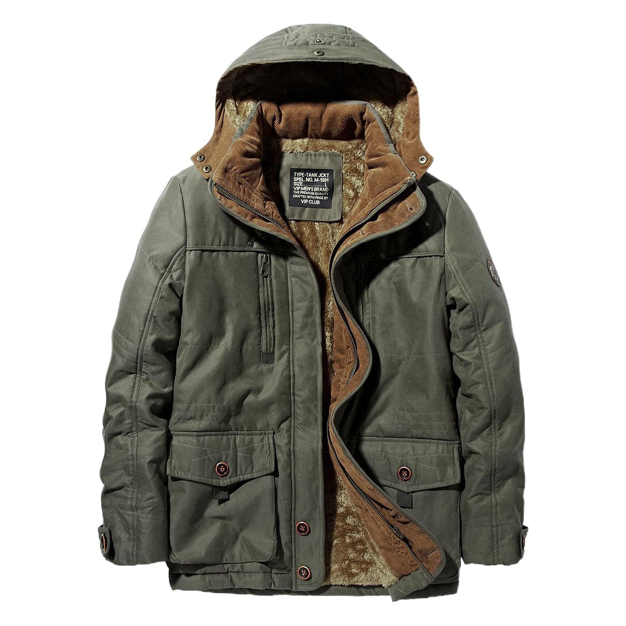 VIP abrigo de invierno acolchado de algodón para hombres jóvenes de longitud media forrada de lana engrosada abrigo acolchado de algodón chaqueta de trabajo estilo coreano más tamaño chaqueta acolchada de algodón cálido