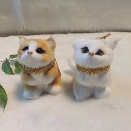 毛绒仿真动物仿真猫模型可爱猫咪挂件圣诞装饰吊饰桌面摆件
