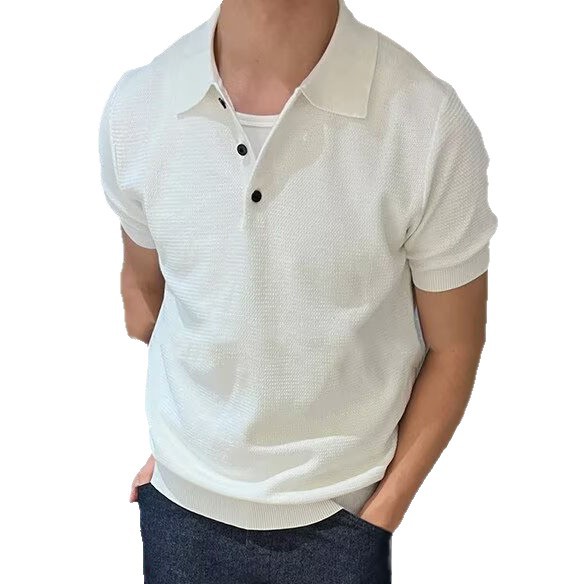 Polo camiseta de punto camiseta de manga corta camiseta de hombre texturas con solapa de color viejo viento de negocios de verano fábrica transfronteriza al por mayor