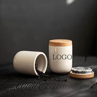 Ceramic small jar with bamboo wooden lid balm jar wholesale moisture-proof Tea Storage Jar Kitchen dried fruit jar ceramic bottle