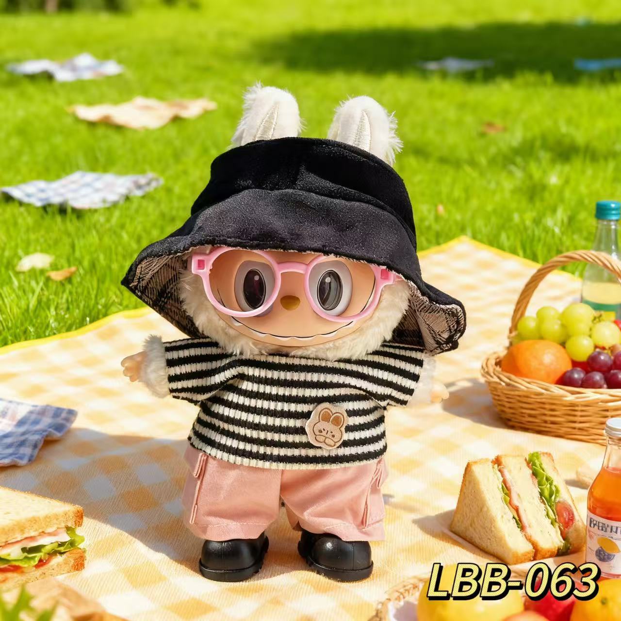 Una, dos y tres generaciones de labu picnic set casual labubu ropa de bebé vestible 17cm muñeca lindo cambio de ropa image 4