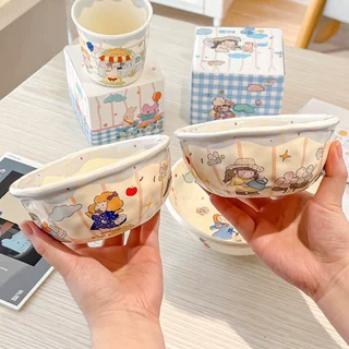 女孩游园会可爱卡通陶瓷米饭碗高颜值儿童圆形饭碗餐具套装
