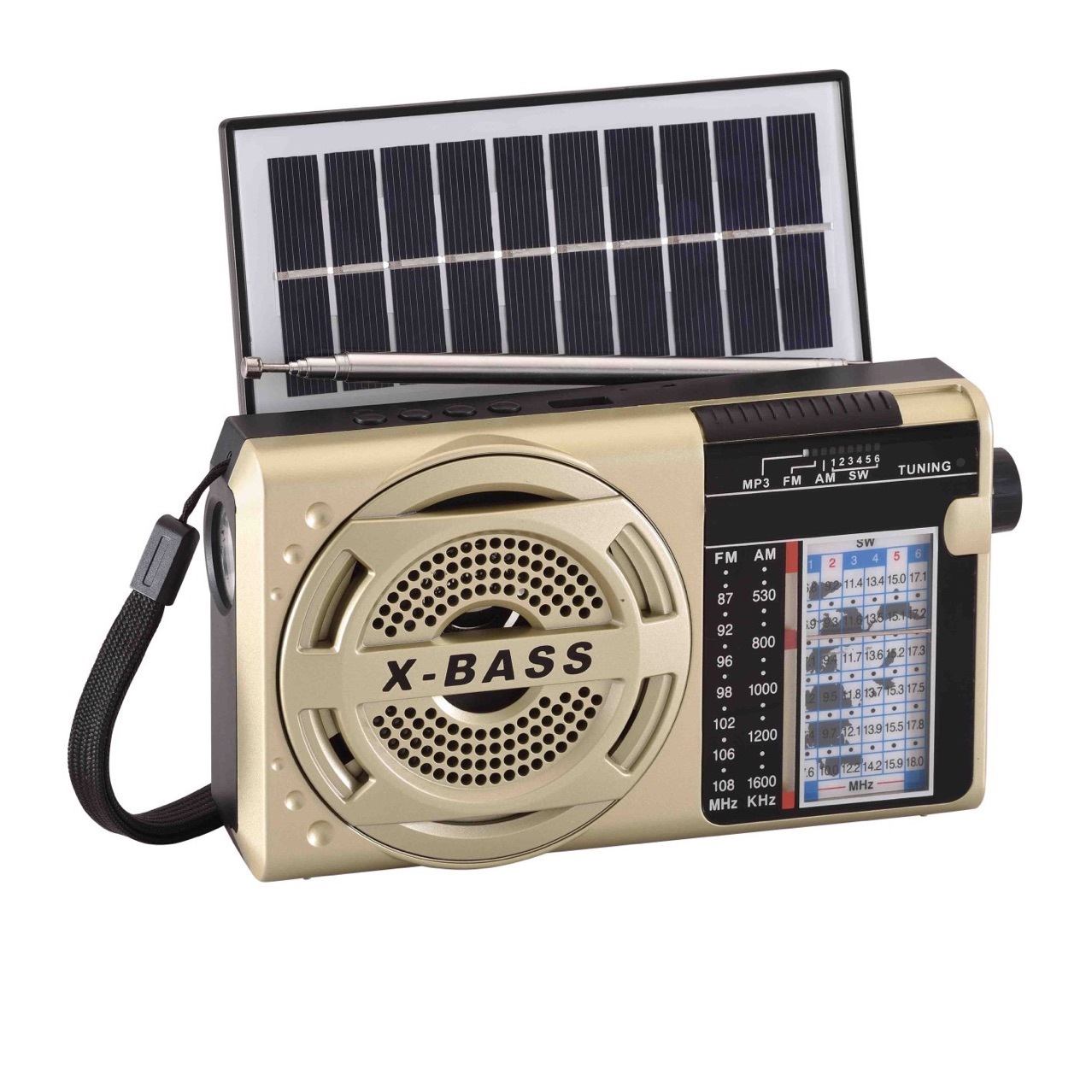 Fabricante de exportación multibanda portátil reproductor MP3 con linterna Bluetooth recargable solar radio retro