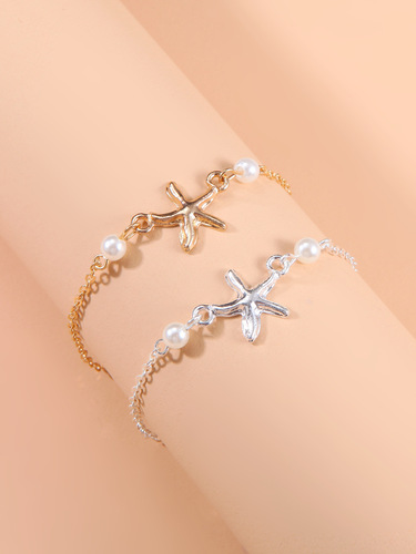 Beach Sandals Foot Accessories for European and American Cross-border Supply, Alloy Starfish Pearl Yoga Foot Chains, Cross-border Commodity Decorations