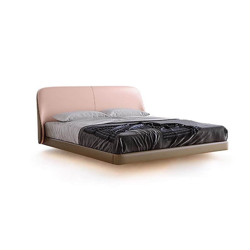 Cama de cuero minimalista italiana, cama de suspensión de aire crema, cama de envoltura blanda, cama doble principal simple, cama queen de 1.8 m, cama de matrimonio