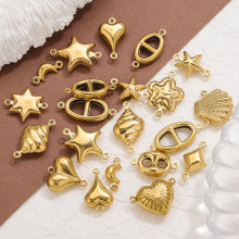 不锈钢双孔空心吊坠心形五角星手链项链珠宝手作连接器饰品配件