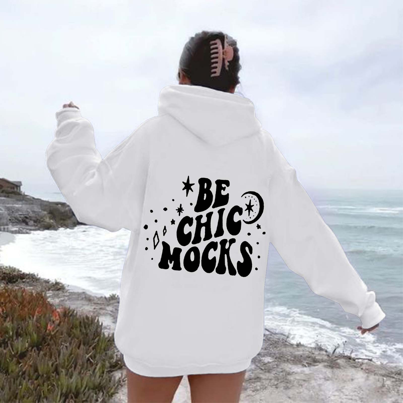 Felpa in pile da donna 2024 con stampa slogan, tasca a marsupio, coulisse e stampa con cappuccio_voghion.com