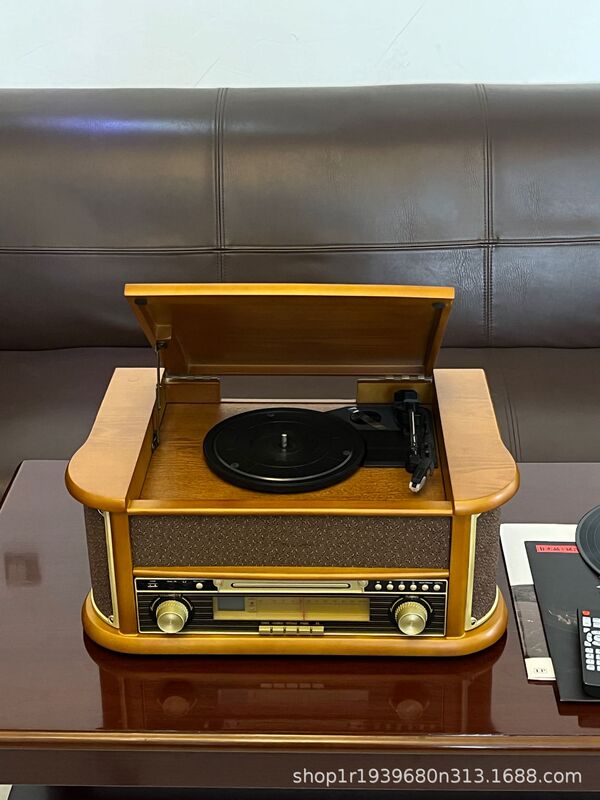 古典的な多機能デスクトップ黒ゴムレコード機クラシックcd機bluetoothレトロfmラジオ一体テープ機|undefined