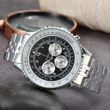 2023外貿男士不銹鋼石英手表6針功能百年手表廠家批發