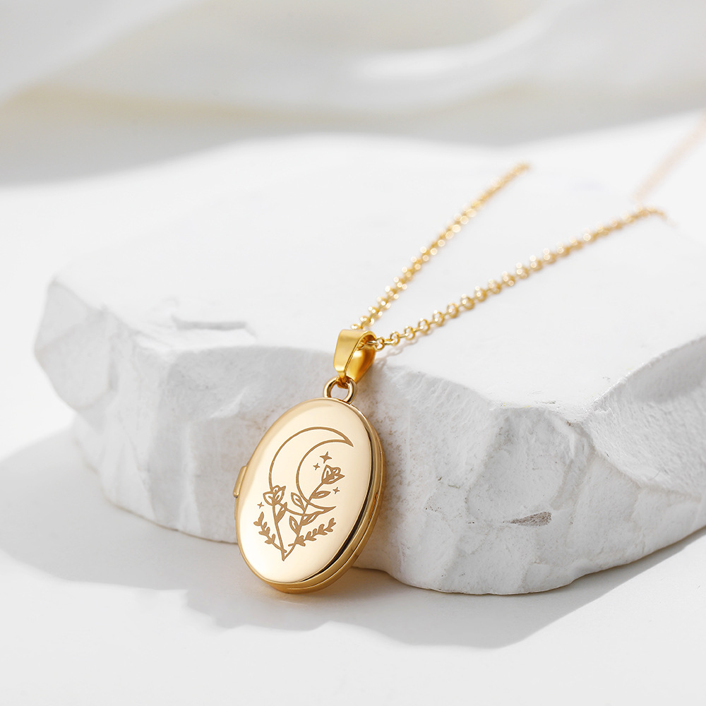 Sun, Devil's Eye, Oval Pattern Wholesale Jewelry Retro Sun Devil's Eye Oval Titanium Steel Plating Locket Necklace