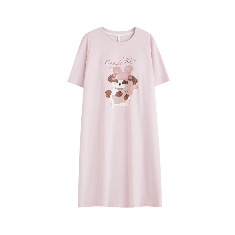 Top with cups, cotton pijama, cartoon cute thin summer short sleeve dress for leisure