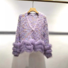 秋の新型の甘い狐のセーターのカーディガンの女性の韓国版のvネックのカラーの怠惰な風のメリヤスの毛皮のコートの婦人服