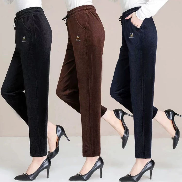 2025 весна и осень взрывные вельветовые женские брюки среднего и пожилого возраста носят вельветовые мамы повседневные брюки прямые брюки оптом