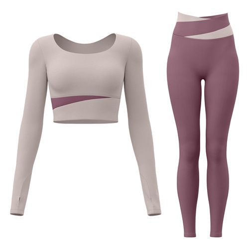 Poly-color long-sleeve yoga set, bare skin tight slimming sports running fitness set for women