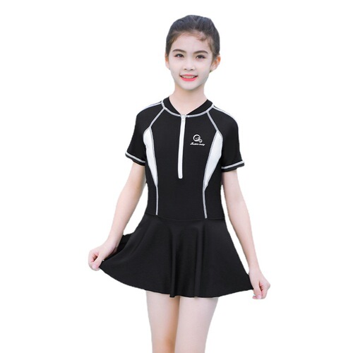 Children's swimsuits, girls, middle and large children's swimsuits,  new Korean style solid color professional student suit one-piece swimsuits