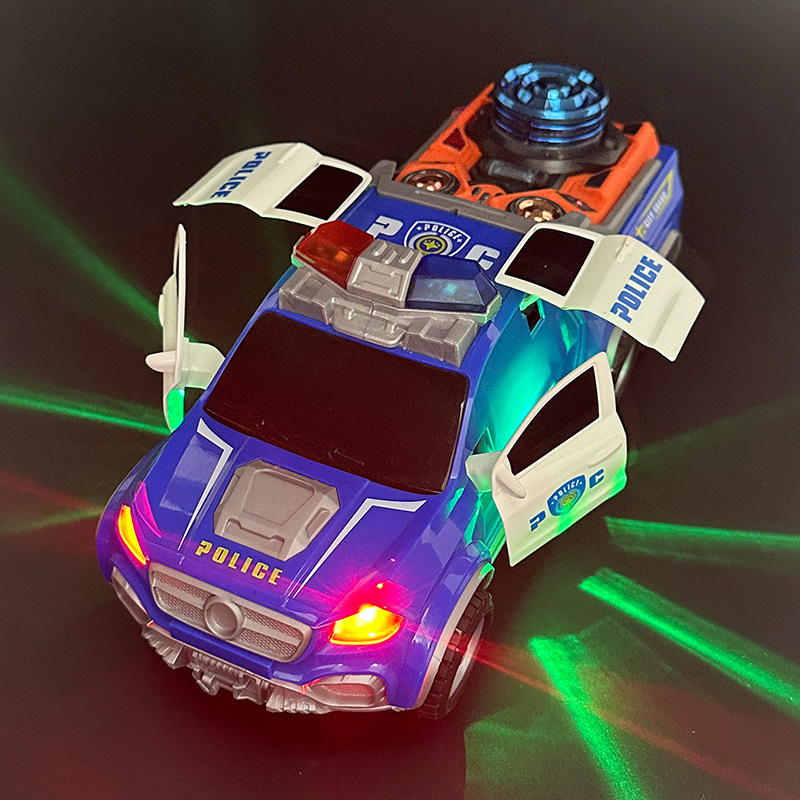 Nuevo coche eléctrico universal cool acrobacias eléctricas de sonido automático puerta giratoria de música luces juguetes para niños al por mayor