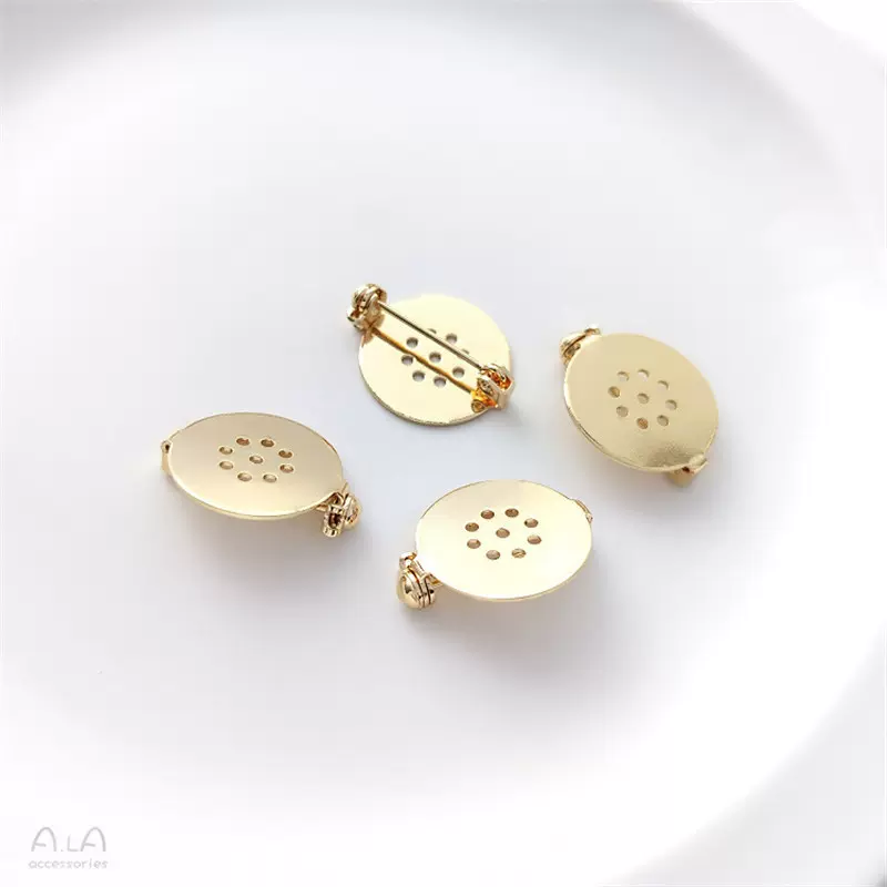 保色14K包金9孔圆盘胸针安全扣别针手工diy手作胸花饰品基础配件