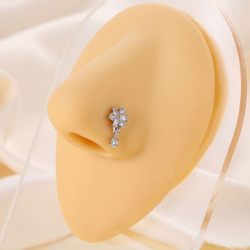 Creative New 20GL Stainless Steel Inlaid Stone Flower Stud Nose Ring Foreign Trade Body Piercing Jewelry_voghion.com