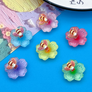 Transparent Colorful Bee Insect Five-Petal Flower Hairpin Hair Rope Shoe Buckle Refrigerator Magnet DIY Material Accessories Resin Accessories
