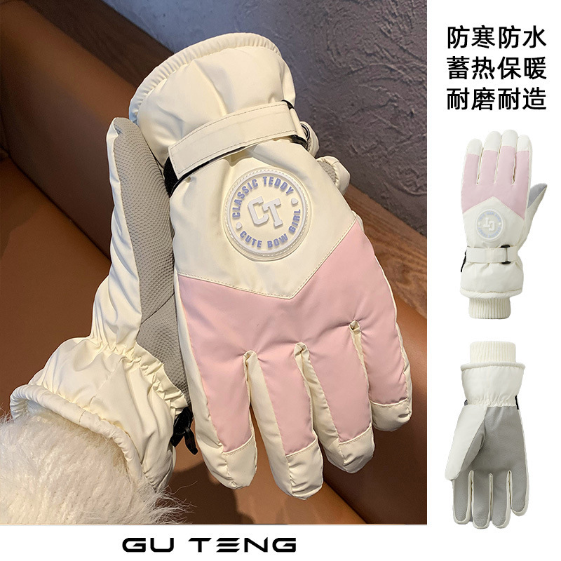 跨境冬季保暖滑雪手套女加绒防风防水防寒户外骑行可触屏登山手套|undefined