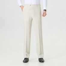 品牌男士西裤2025夏季薄款中年爸爸高腰直筒垂感免烫桑蚕丝休闲裤