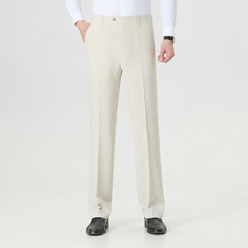 品牌男士西裤2025夏季薄款中年爸爸高腰直筒垂感免烫桑蚕丝休闲裤