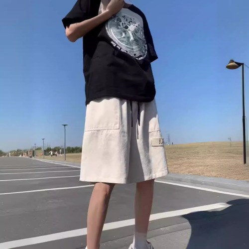 Summer Workwear Loose Straight Leg Pure Cotton Men's Youth Japanese Style Casual Short Pants Trendy Full Cotton Pants