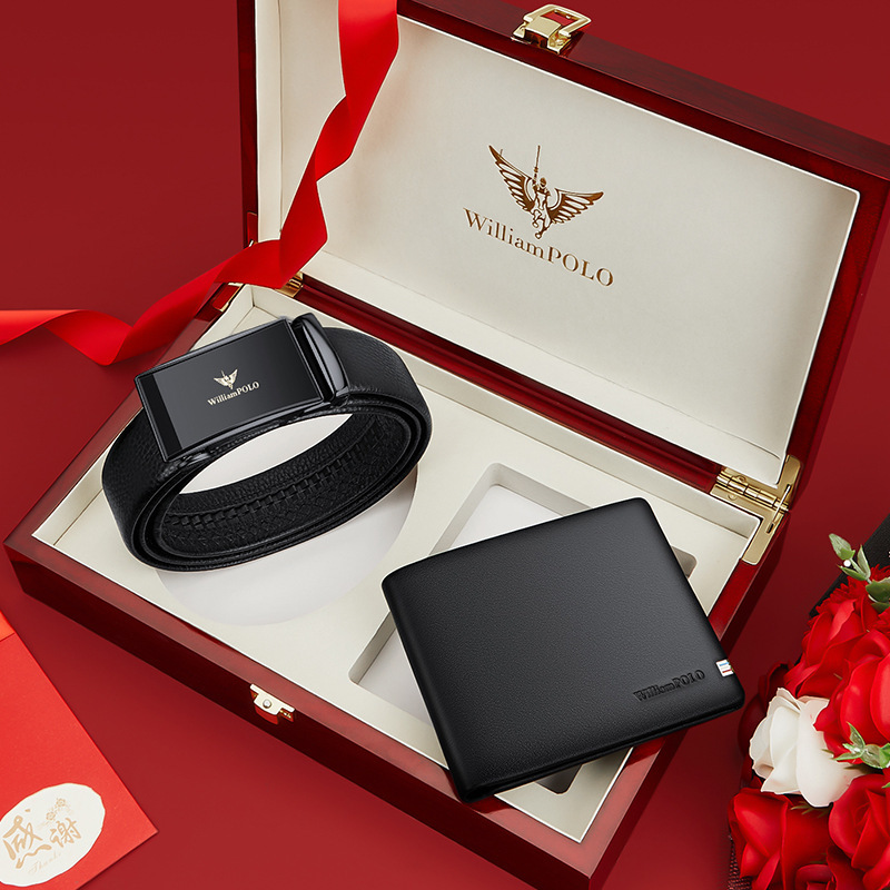 King Paul Men's Leather Belt Leather Business Short Wallet Combination suit Valentine's Day Gifts for Boyfriend