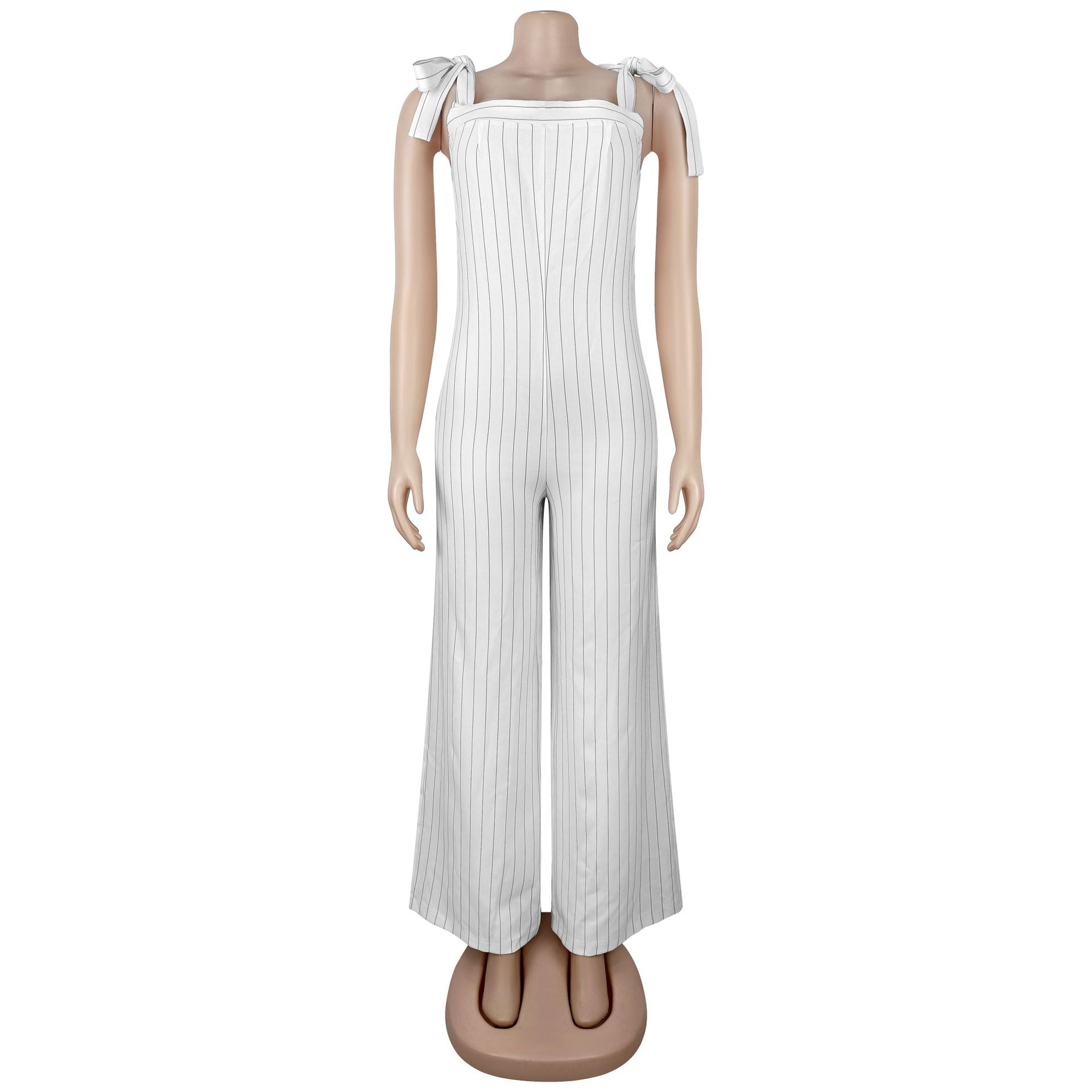 C7698 Cross-Border European And American Women's Casual Striped Strap Wide-Leg Fashion Jumpsuit_ecoleips.com