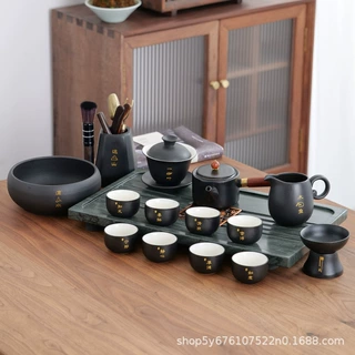黑陶功夫茶具套装陶瓷茶壶现代茶盘客厅小套礼盒LOGO定制商务礼品