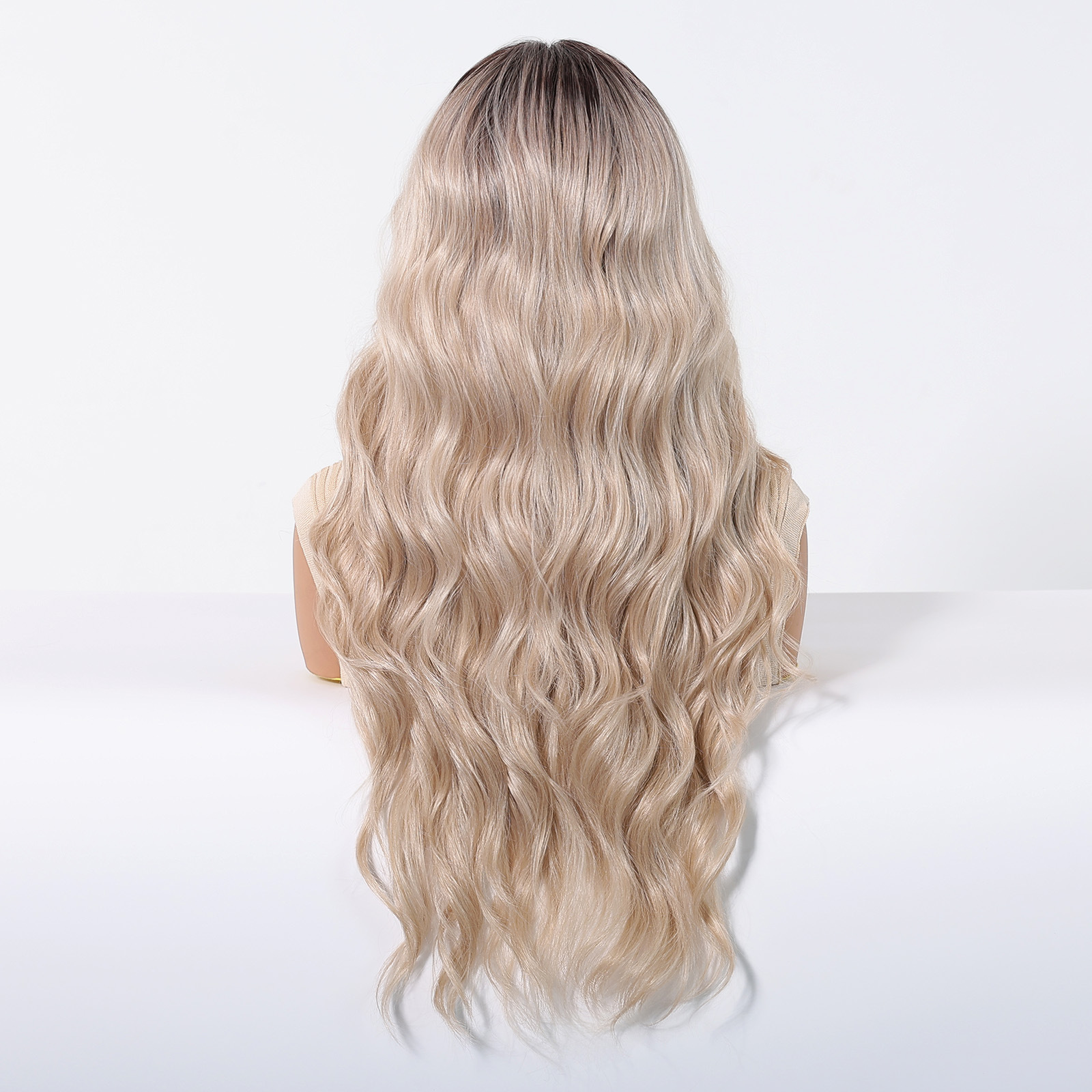 13*6 peluca de encaje de costura libre de área grande, suave y no fácil de anudar, cubierta completa de cabello largo y rizado de platino degradado