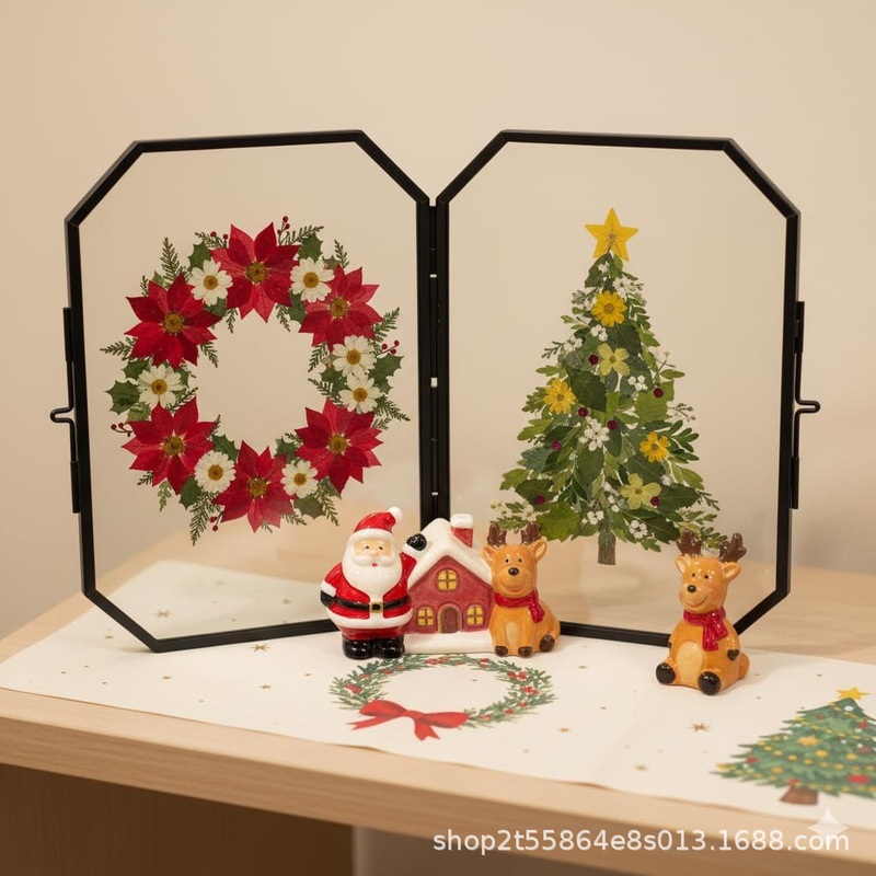 Light Luxury Brass Folding Glass Photo Frame with Double-Sided Transparent Glass for Plant Specimens and Dried Flowers, Home Desktop Decoration