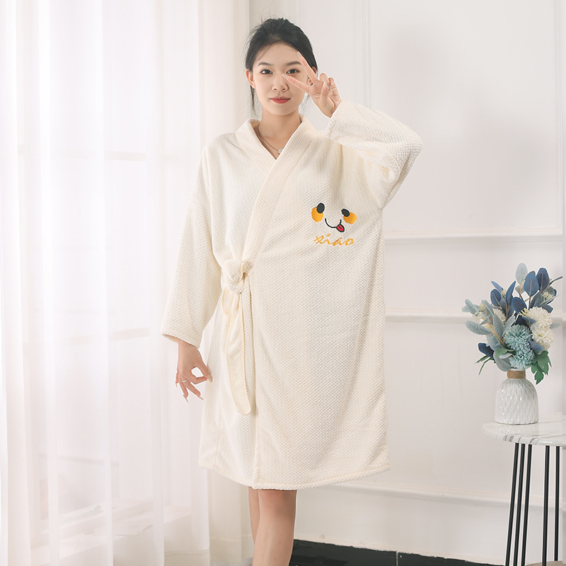 New pineapple plaid bathrobe bath skirt wearable bath towel coral fleece thickened soft absorbent home pajamas hotel bathrobe