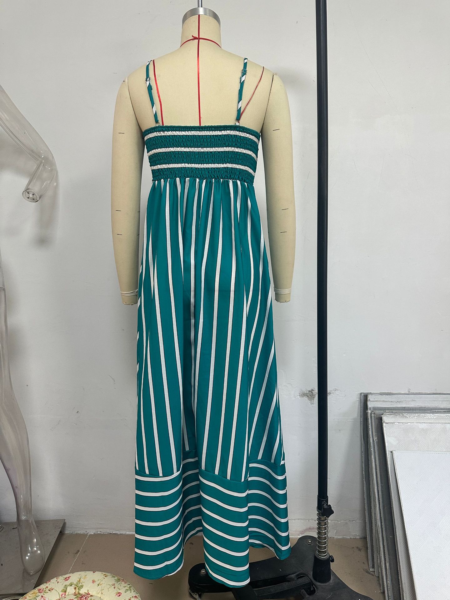 Simple Striped Spaghetti Straps Backless Swing Fresh Air Dress