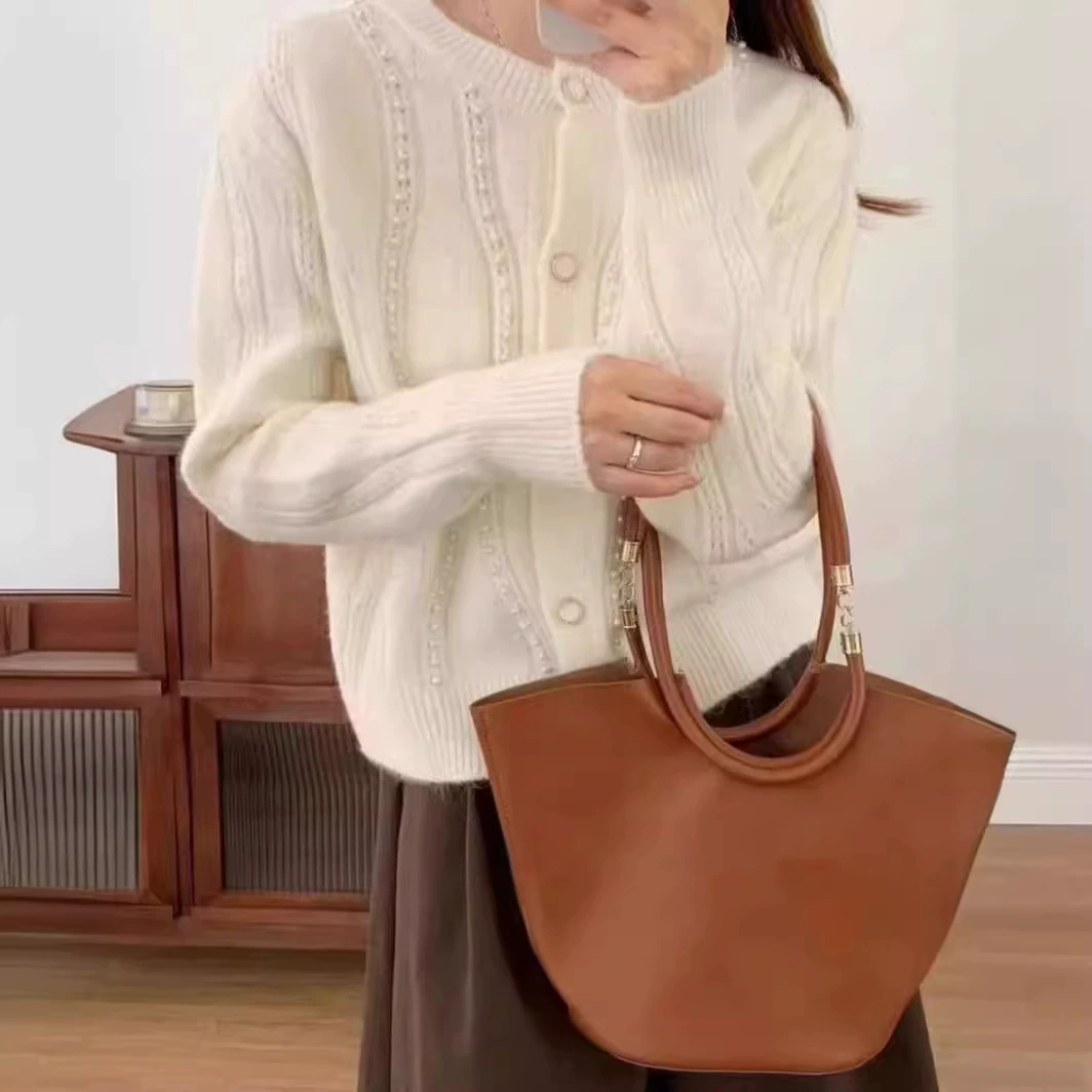 Demi-season knitted soft cardigan, sweater, Chanel style, loose fit