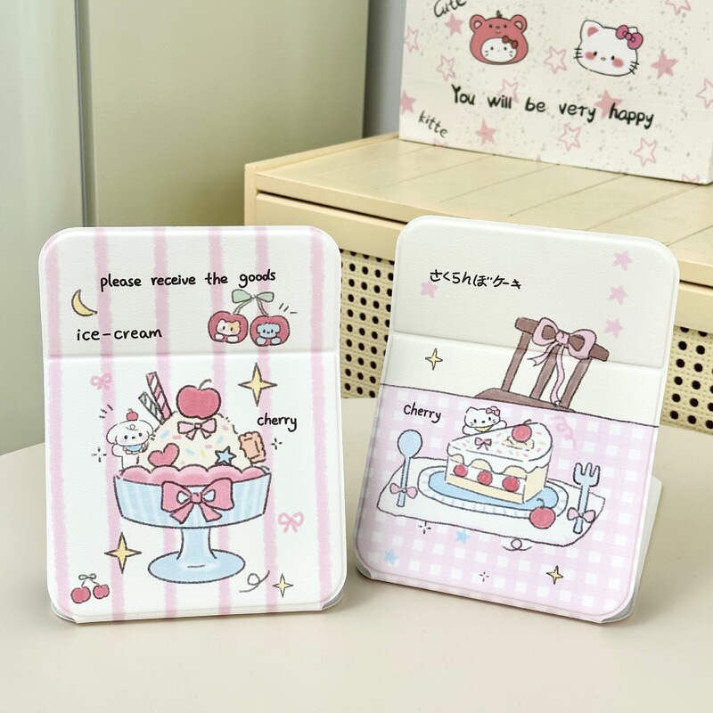 Original Cartoon Pu Leather Full-Screen Mirror Student Girl Leather Folding Table Mirror Makeup Large Mirror Ultra-Thin Beauty Mirror