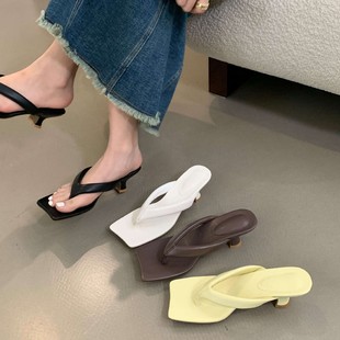 Chunky Heel Slippers High-end Women's Shoes Outer Wear 2025 Spring and Summer New Flip-Flops French White Sandals