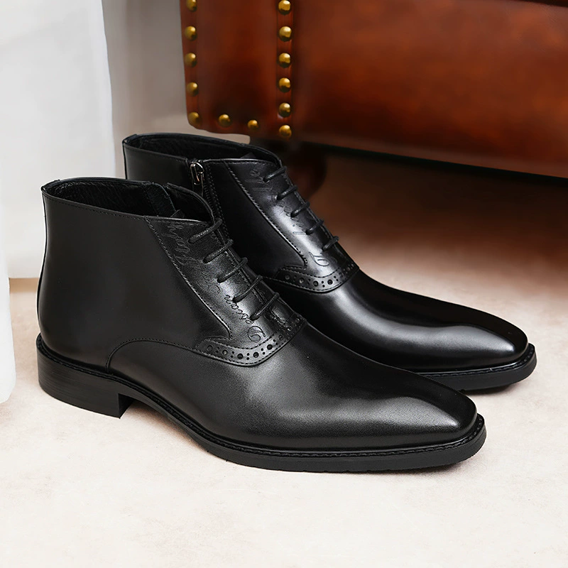 [Эксклюзив для VIP-клиентов] Мужские высокие ботинки из натуральной кожи, винтажные деловые челси-ботинки в британском стиле с резным декором и боковой молнией