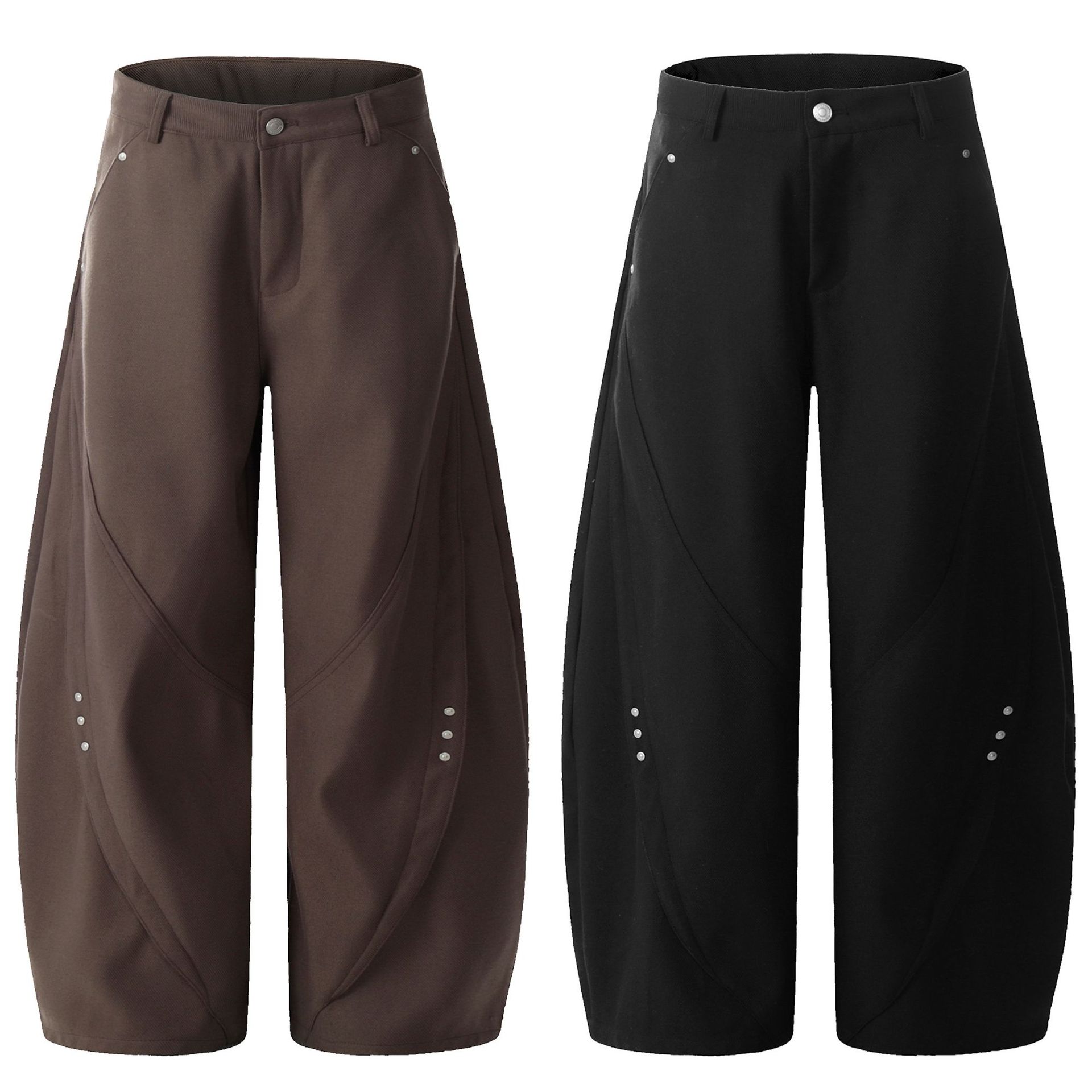 C828 アメリカンレトロハイストリート秋冬ユニセックスカーブドデザイン高級感ルーズフィットメンズカジュアルワークパンツ