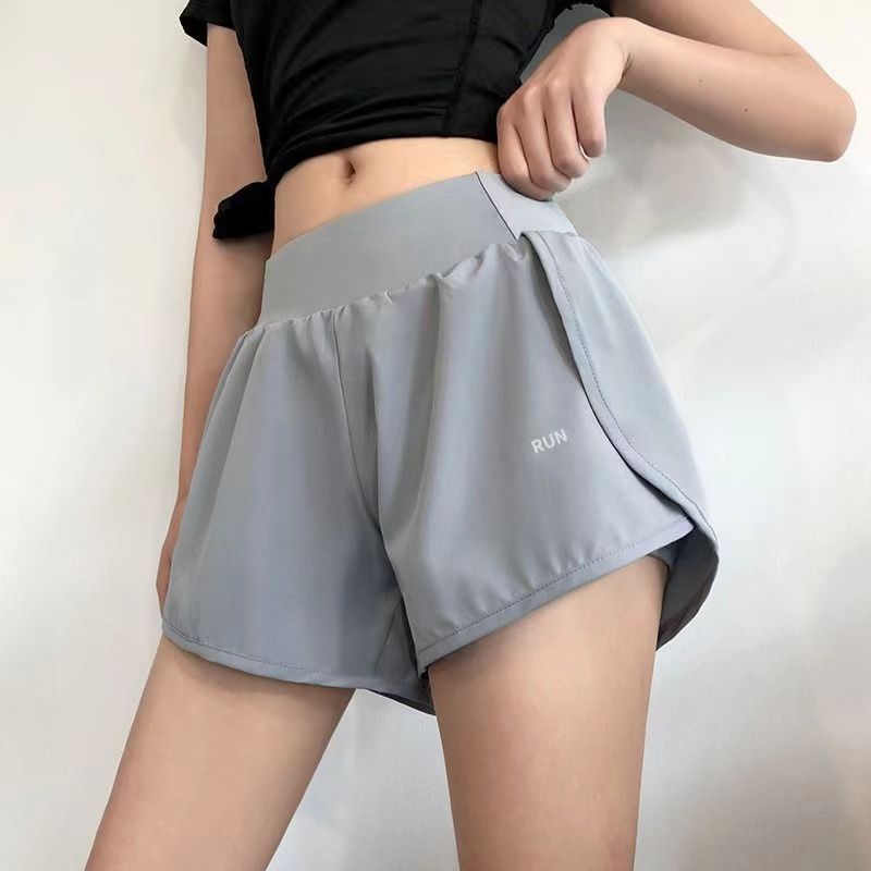运动短裤女假两件防走光分裤跑步高腰瑜伽休闲裤双层口袋夏厂|undefined