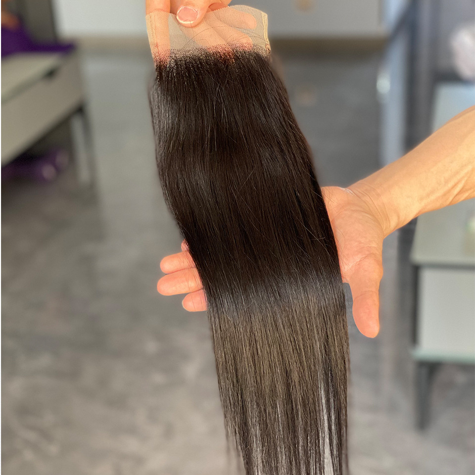 Cierre de encaje con parte libre 4x4 El cabello humano se puede decolorar Bloque de cabello_voghion.com
