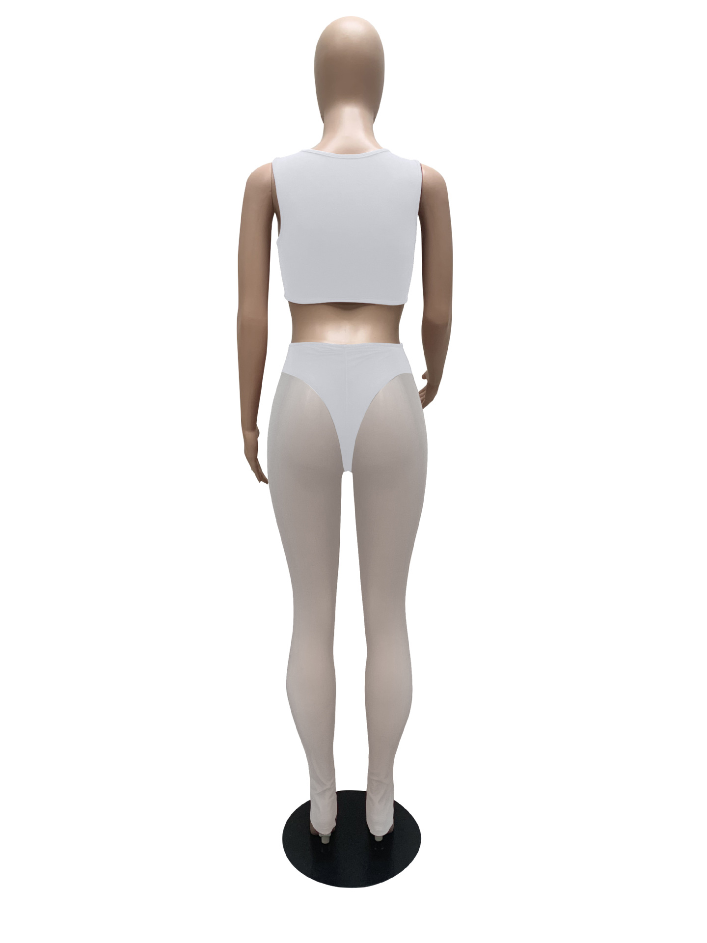 Sans Manches Serré Dentelle-up Creux Taille Haute Solide Couleur See-through Gilet Et Pantalon Costume display picture 6