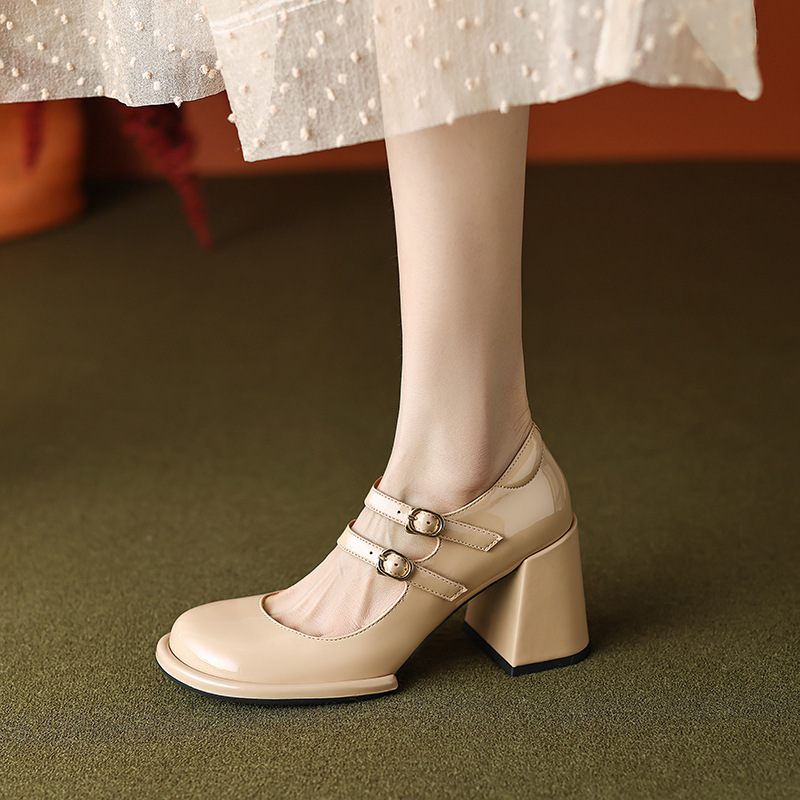 Lingge Studio Giant Cute Round Toe Platform Single-layer Shoes Women's Thick Heel College-style Mary Jane Simple Elegant High-heeled Shoes