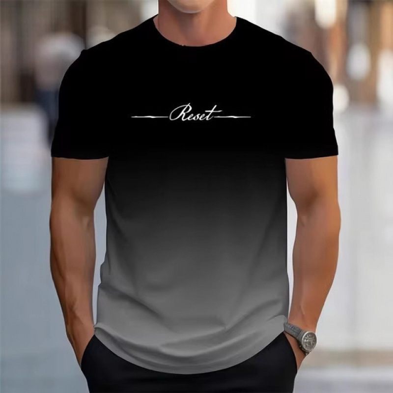 Cross-Border Independent Brand Summer Men's 3D Printed Short-Sleeve Gradient Trendy Street T-Shirt for Training, Jogging, and Casual Wear