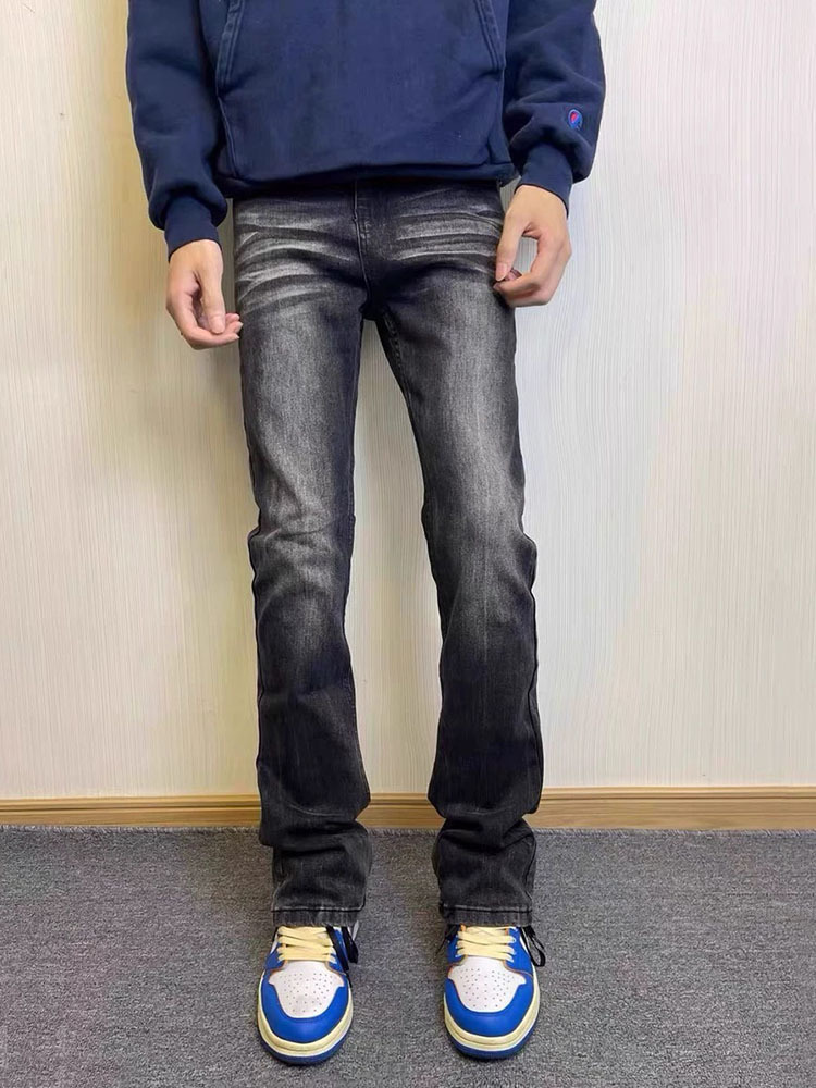 Washed Black Slightly Flared Jeans High Street Style Straight Leg_voghion.com