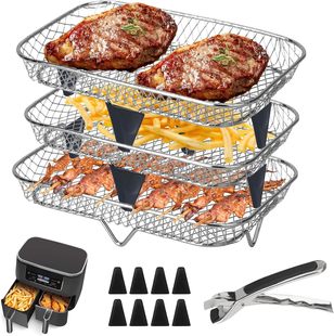Air Fryer Accessories Barbecue Grill Frying Oil Rack 304 Square Three-Layer Stacked Mesh Stainless Steel Grill Dehydrating Rack