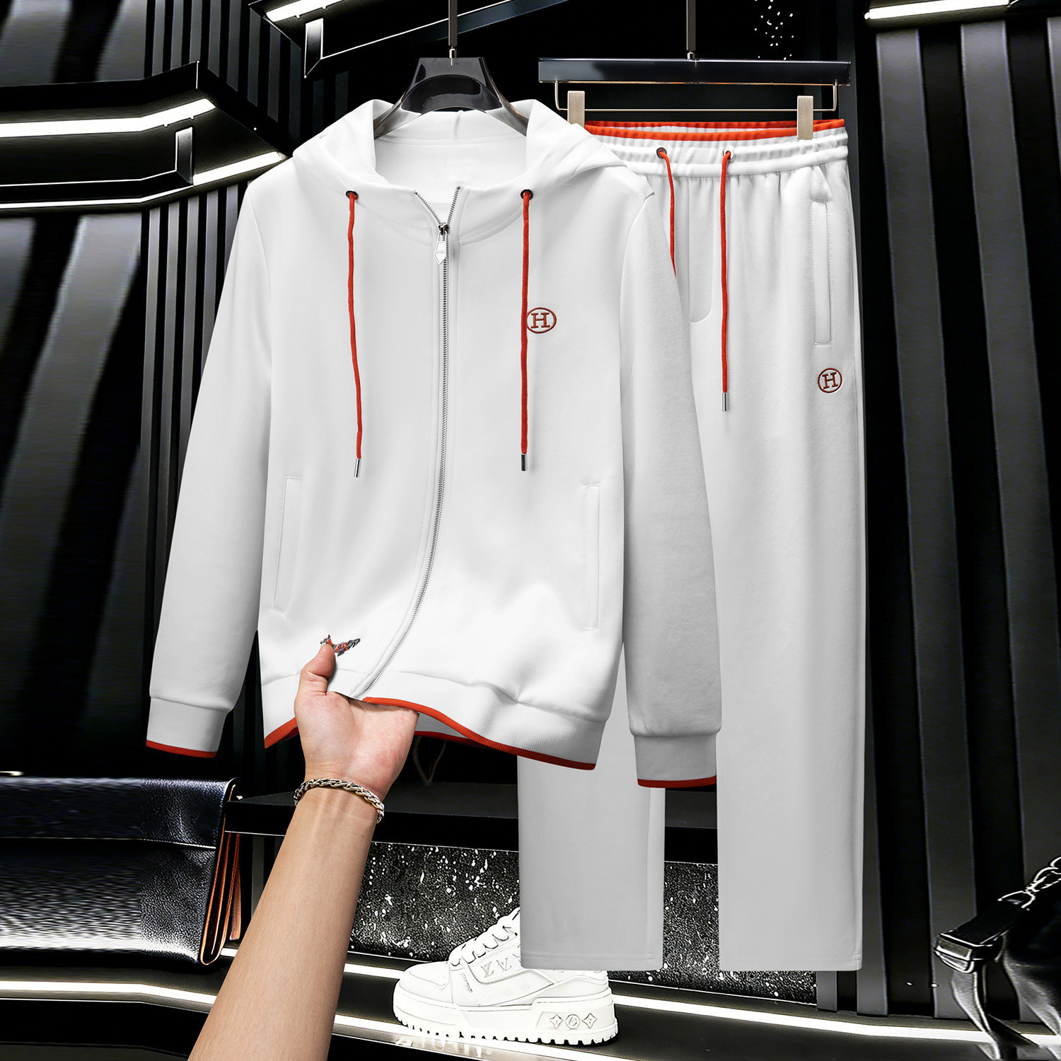 European high-end trendy brand casual sports couple's set with zipper, 2026 autumn/winter new hoodie and sweatpants, hooded jacket